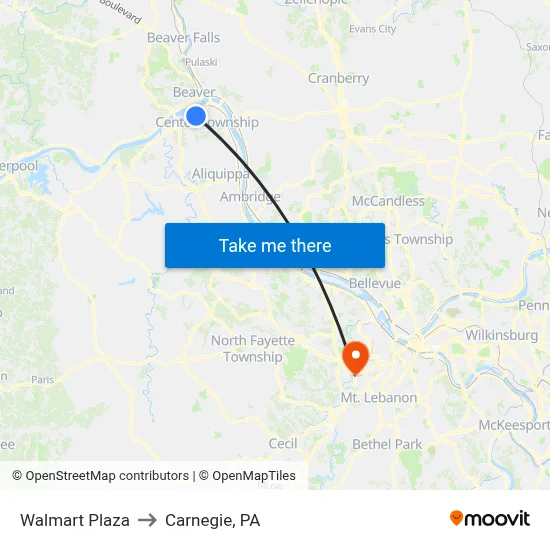 Walmart Plaza to Carnegie, PA map
