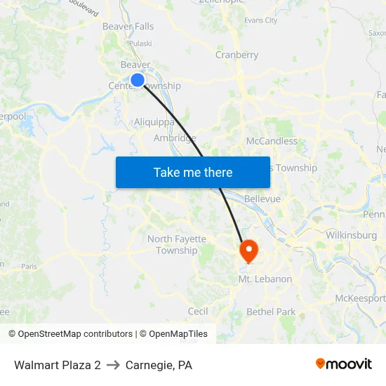 Walmart Plaza 2 to Carnegie, PA map