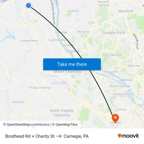 Brodhead Rd + Charity St to Carnegie, PA map