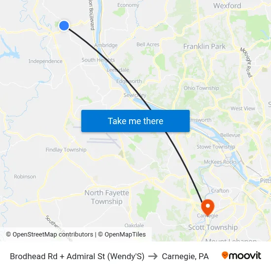 Admiralstr to Carnegie, PA map
