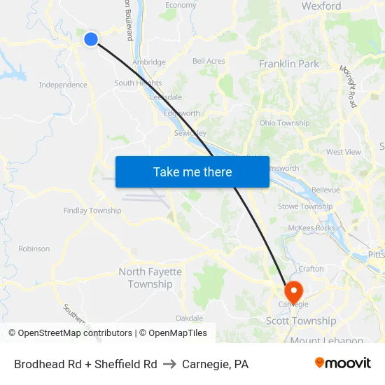 Brodhead Rd + Sheffield Rd to Carnegie, PA map