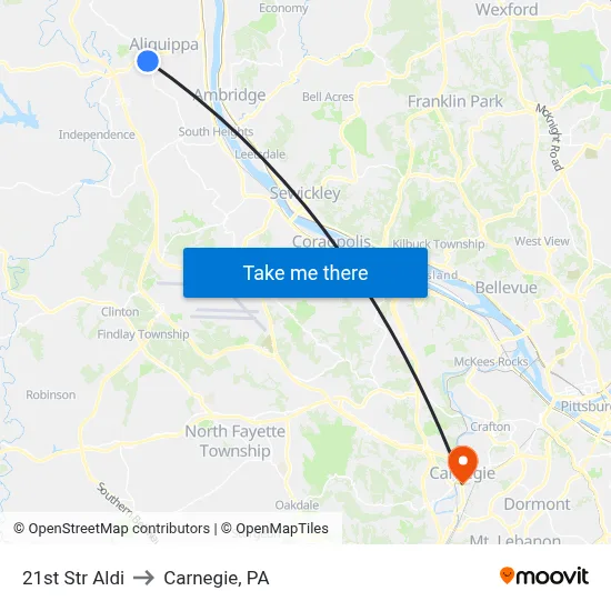 21st Str Aldi to Carnegie, PA map
