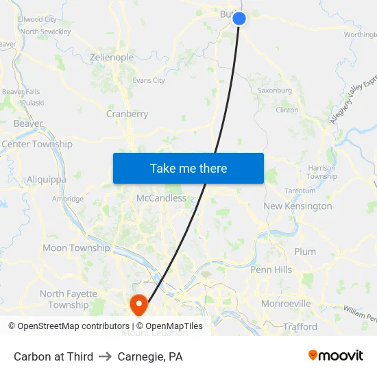 Carbon at Third to Carnegie, PA map