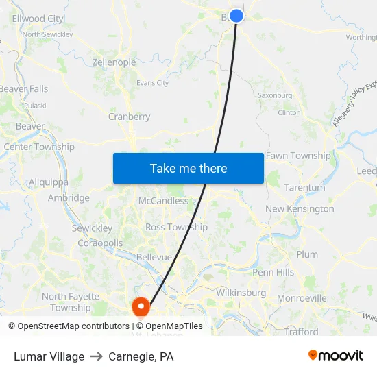 Lumar Village to Carnegie, PA map