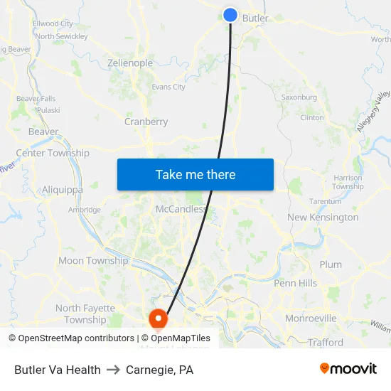Butler Va Health to Carnegie, PA map