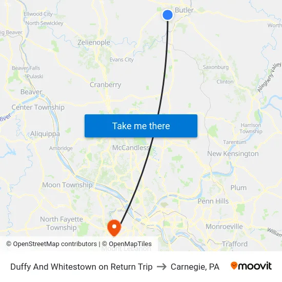 Duffy And Whitestown on Return Trip to Carnegie, PA map