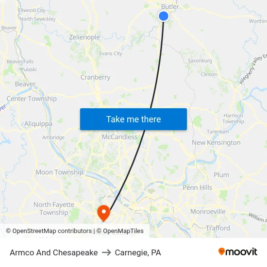 Armco And Chesapeake to Carnegie, PA map