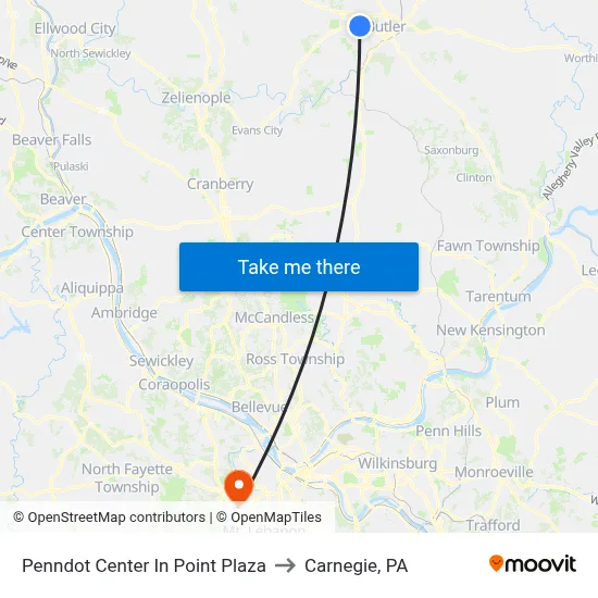 Penndot Center In Point Plaza to Carnegie, PA map