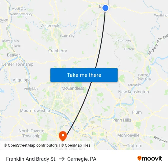 Franklin And Brady St. to Carnegie, PA map