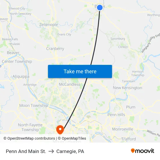 Penn And Main St. to Carnegie, PA map