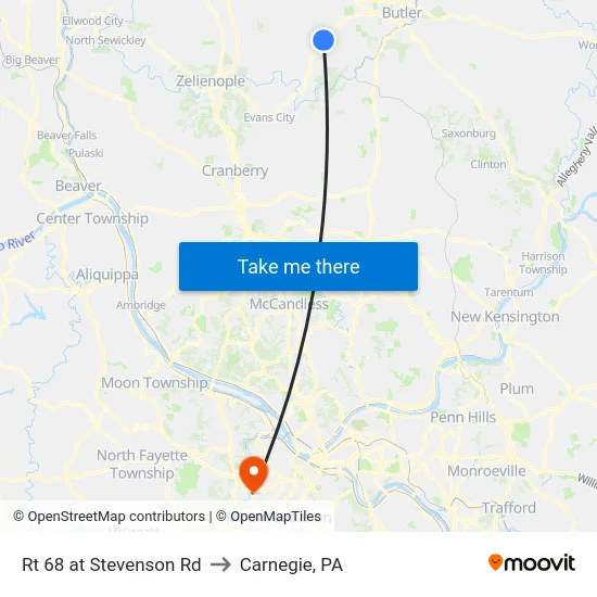 Rt 68 at Stevenson Rd to Carnegie, PA map