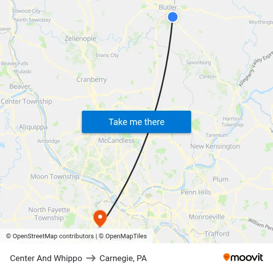 Center And Whippo to Carnegie, PA map