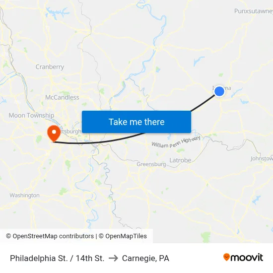Philadelphia St. / 14th St. to Carnegie, PA map