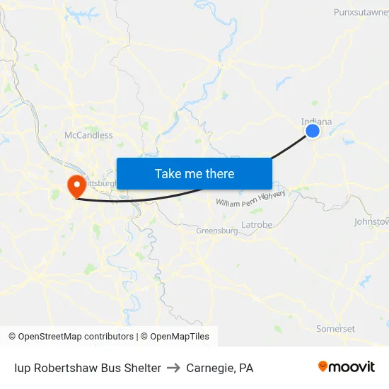 Iup Robertshaw Bus Shelter to Carnegie, PA map