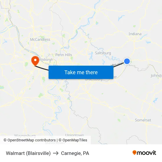 Walmart (Blairsville) to Carnegie, PA map