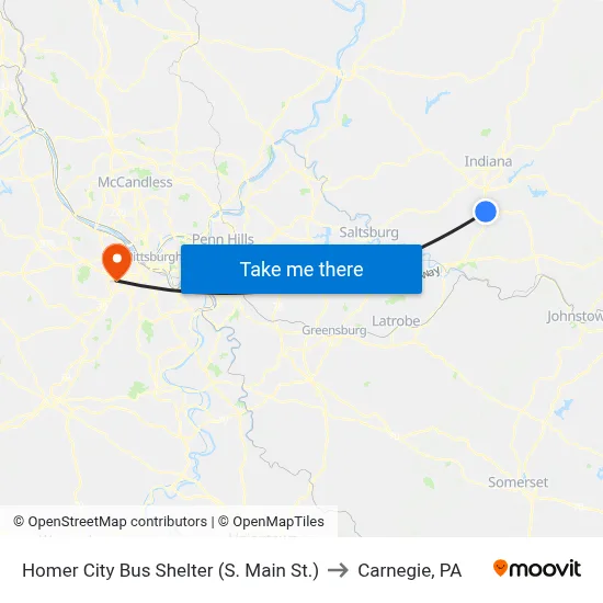 Homer City Bus Shelter (S. Main St.) to Carnegie, PA map