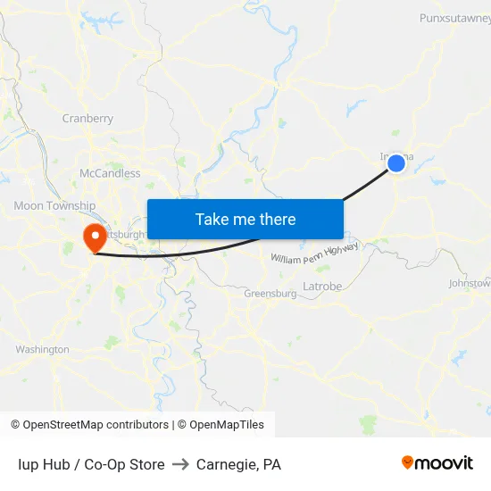 Iup Hub / Co-Op Store to Carnegie, PA map