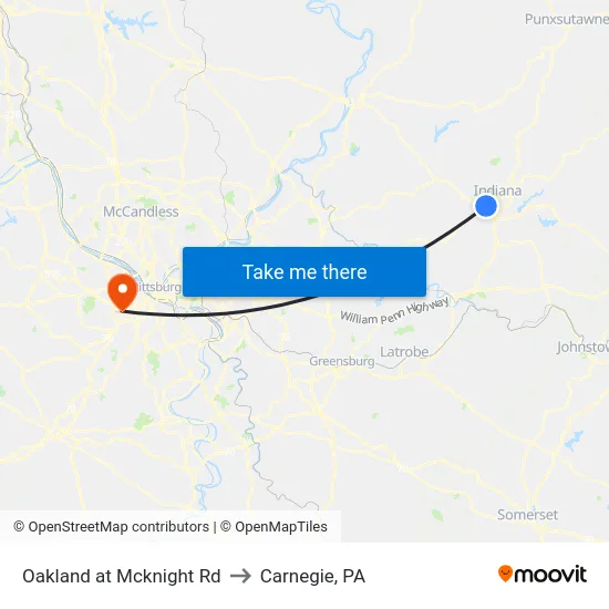 Oakland at Mcknight Rd to Carnegie, PA map