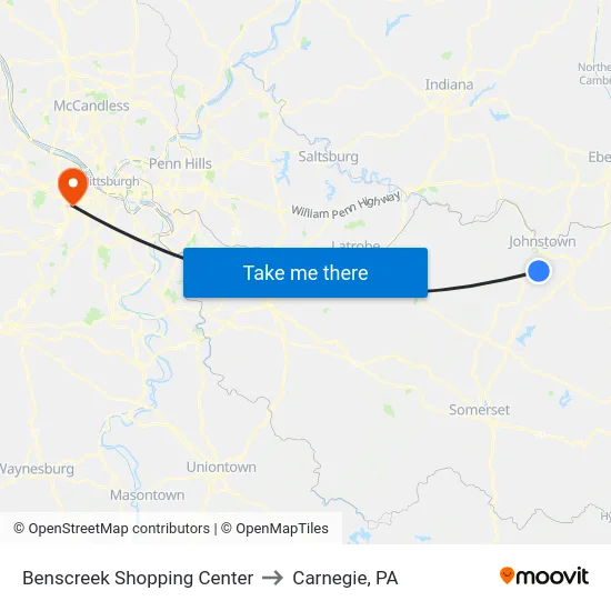 Benscreek Shopping Center to Carnegie, PA map