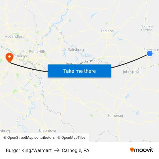 Burger King/Walmart to Carnegie, PA map