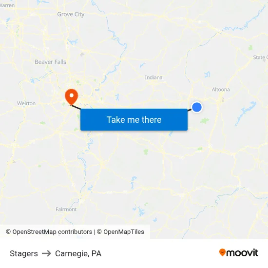 Stagers to Carnegie, PA map