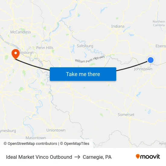 Ideal Market Vinco Outbound to Carnegie, PA map
