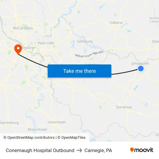 Conemaugh Hospital Outbound to Carnegie, PA map