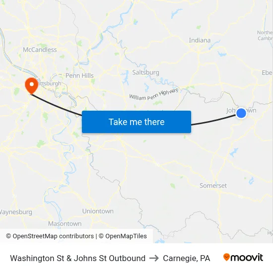 Washington St & Johns St Outbound to Carnegie, PA map