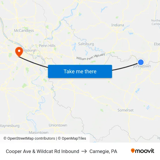 Cooper Ave & Wildcat Rd Inbound to Carnegie, PA map