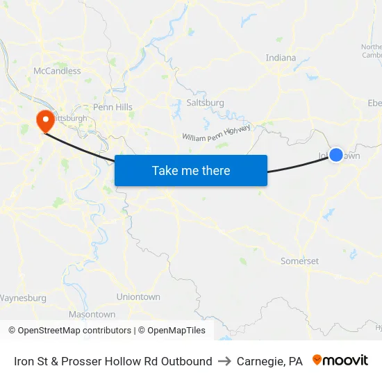Iron St & Prosser Hollow Rd Outbound to Carnegie, PA map