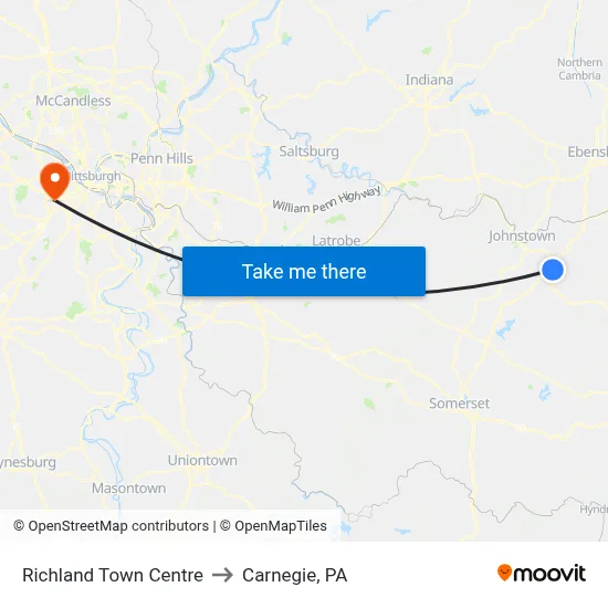 Richland Town Centre to Carnegie, PA map