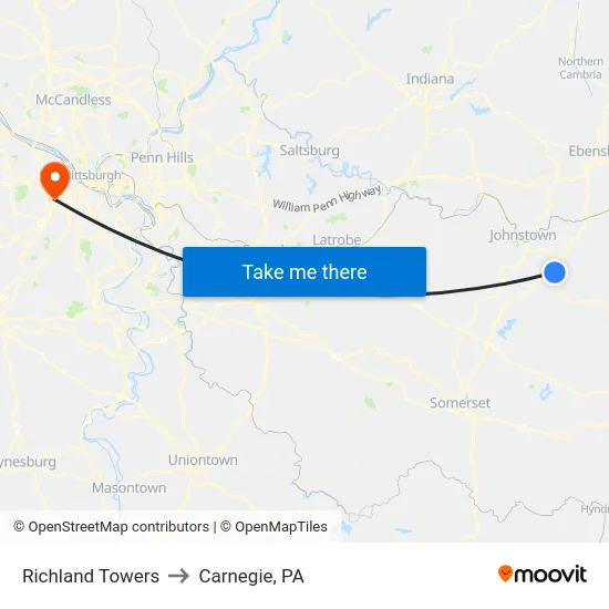 Richland Towers to Carnegie, PA map