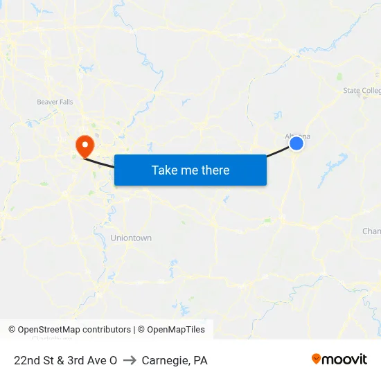 22nd St & 3rd Ave O to Carnegie, PA map