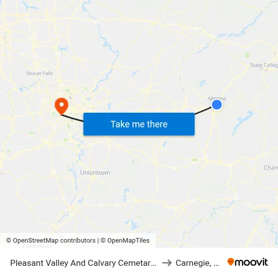 Pleasant Valley And Calvary Cemetary I to Carnegie, PA map