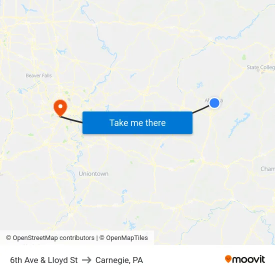 6th Ave & Lloyd St to Carnegie, PA map
