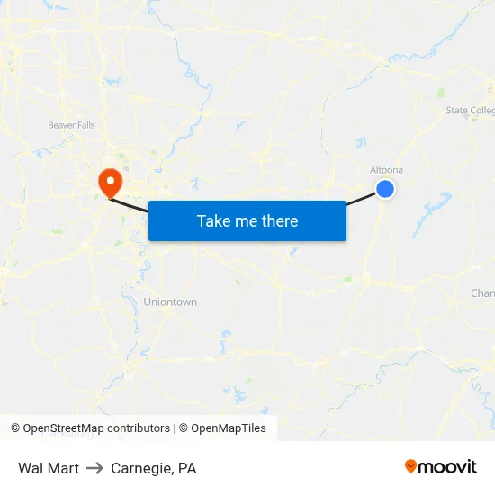 Wal Mart to Carnegie, PA map