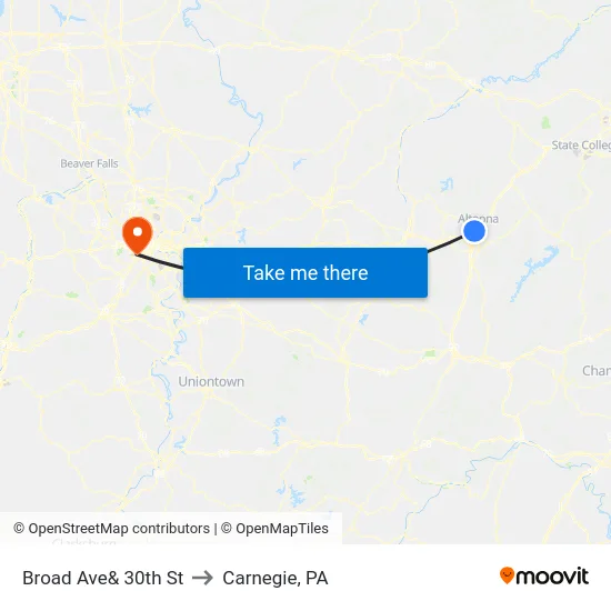 Broad Ave& 30th St to Carnegie, PA map