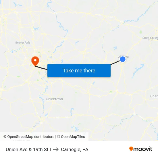 Union Ave & 19th St I to Carnegie, PA map