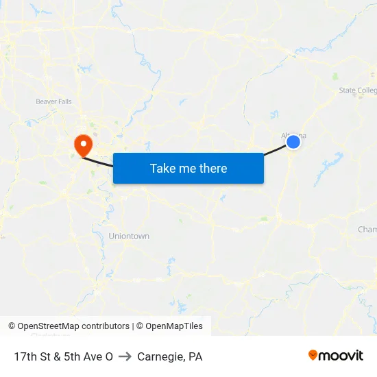 17th St & 5th Ave O to Carnegie, PA map