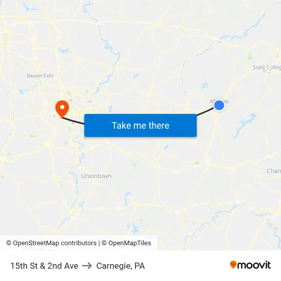 15th St & 2nd Ave to Carnegie, PA map