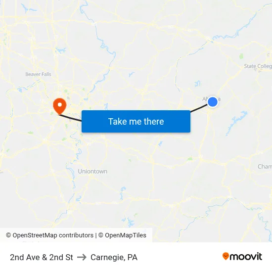 2nd Ave & 2nd St to Carnegie, PA map