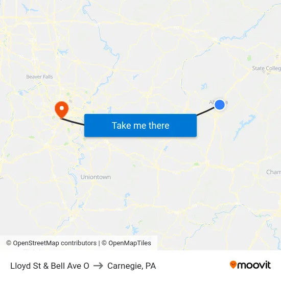 Lloyd St & Bell Ave O to Carnegie, PA map