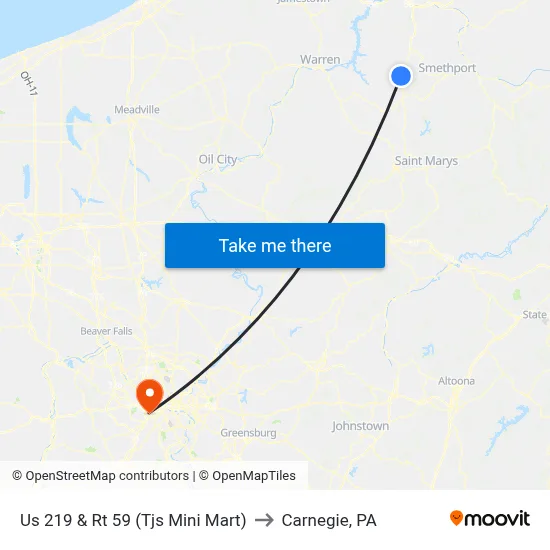 Us 219 & Rt 59 (Tjs Mini Mart) to Carnegie, PA map
