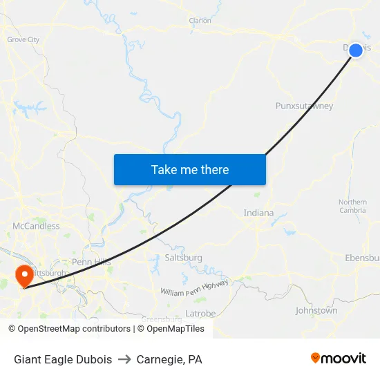 Giant Eagle Dubois to Carnegie, PA map