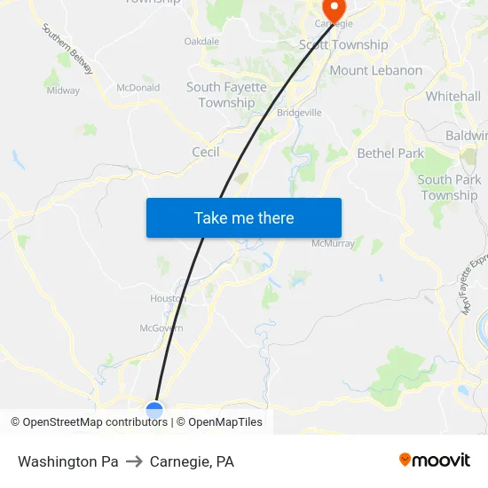 Washington Pa to Carnegie, PA map