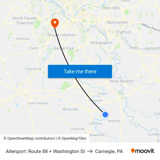 Allenport: Route 88 + Washington St to Carnegie, PA map