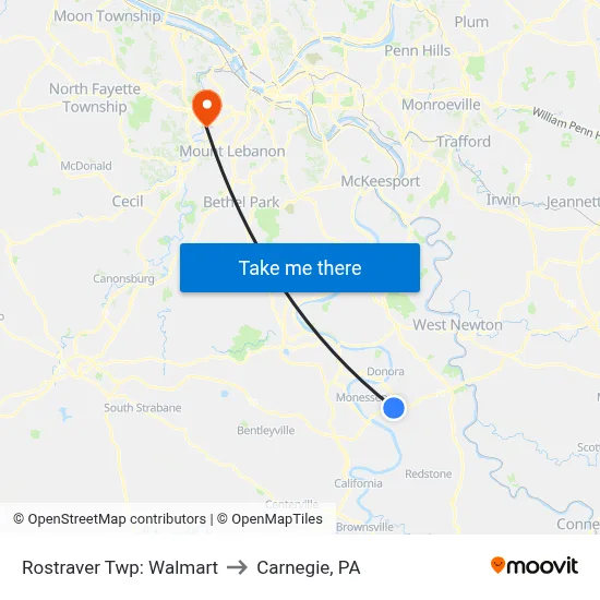 Rostraver Twp: Walmart to Carnegie, PA map