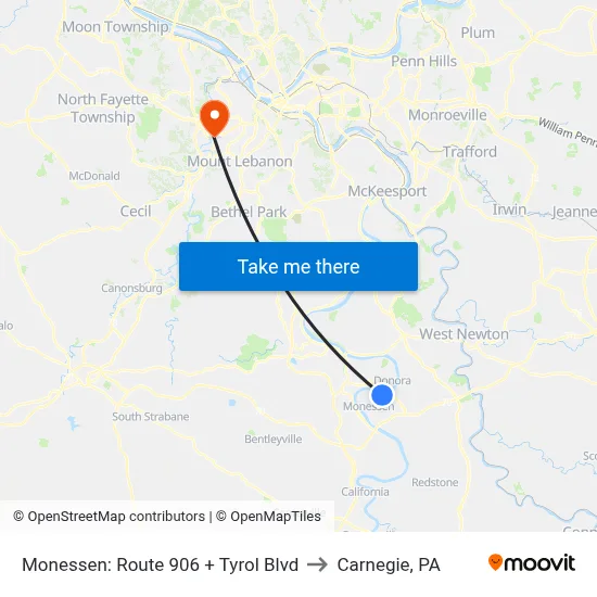 Monessen: Route 906 + Tyrol Blvd to Carnegie, PA map