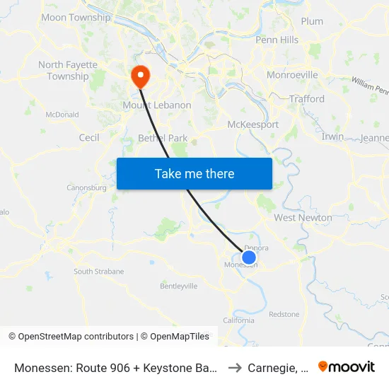 Monessen: Route 906 + Keystone Bakery to Carnegie, PA map