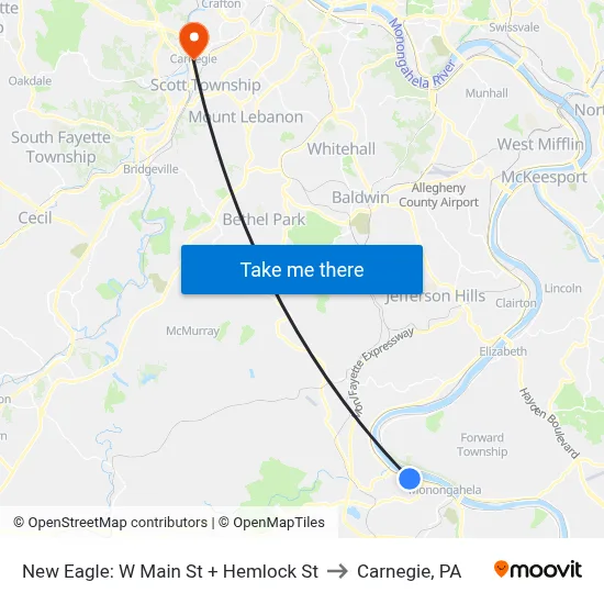 New Eagle: W Main St + Hemlock St to Carnegie, PA map